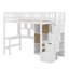 Lit mezzanine simple en bois avec bureau intégré, DEL, tablettes de rangement, armoires et escalier-733388058
