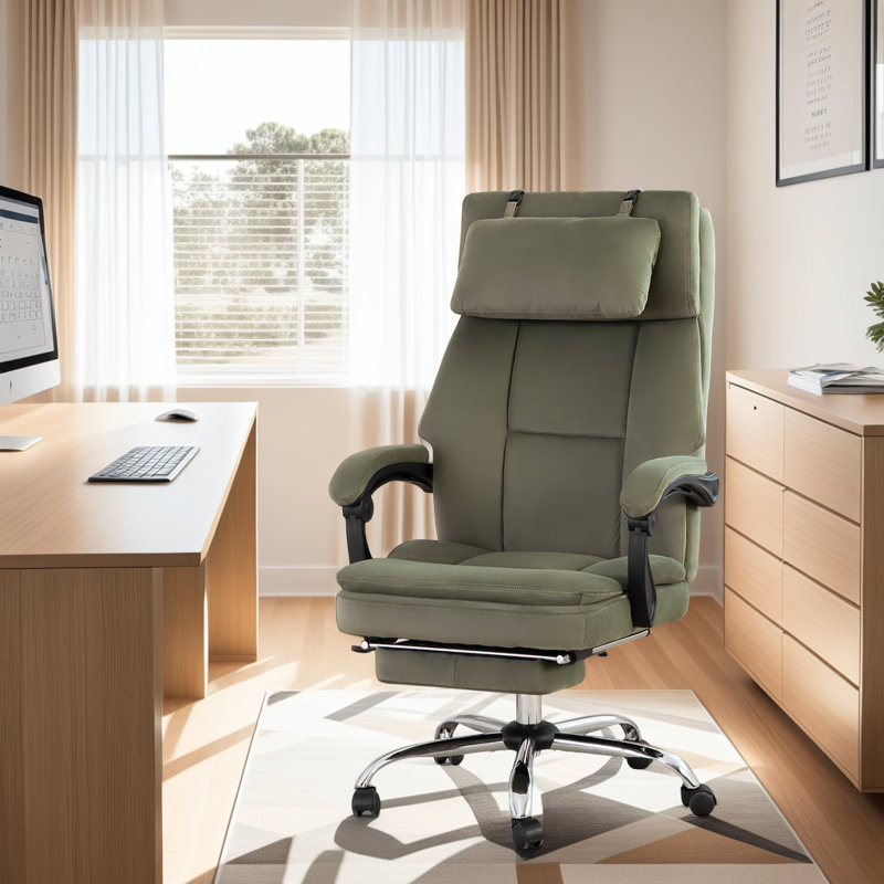Chaise ergonomique en velours à haut dossier, Vert