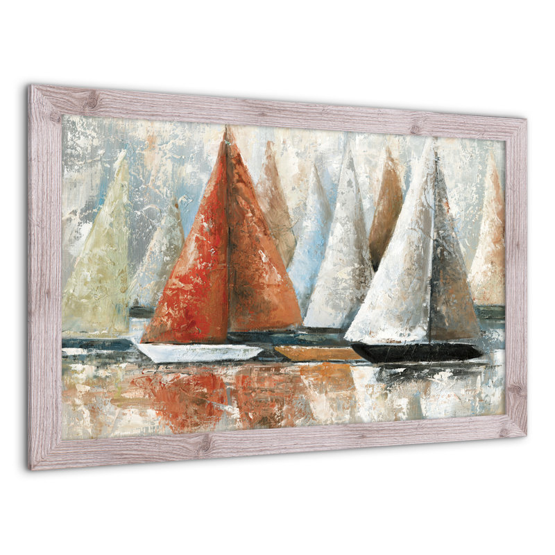 Painterly Voiliers - Peinture sur toile, H 24 po x l 36 po x P 0,75 po, Cadre photo blanc en acrylique