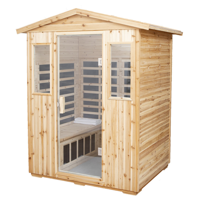 4 - Person Outdoor Bluetooth Compatible FAR Infrared Sauna 2050W Home Sauna with Control Panel and Glass Door, Fir