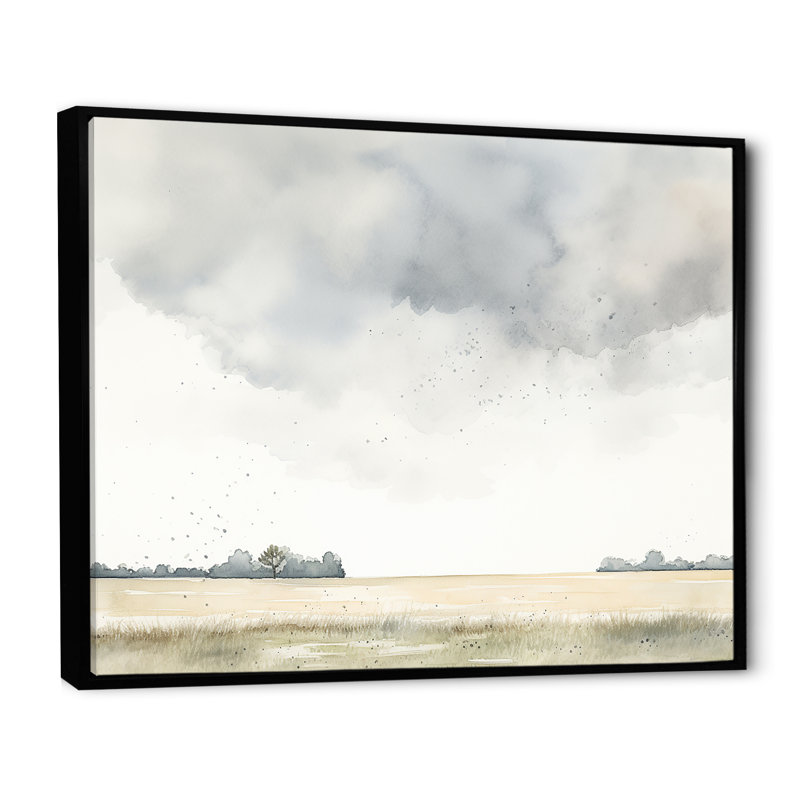 Beige tempête charme de prairie V - tempêtes, impressions sur toile, Cadre flottant noir, H 24 po x l 32 po x P 1 po