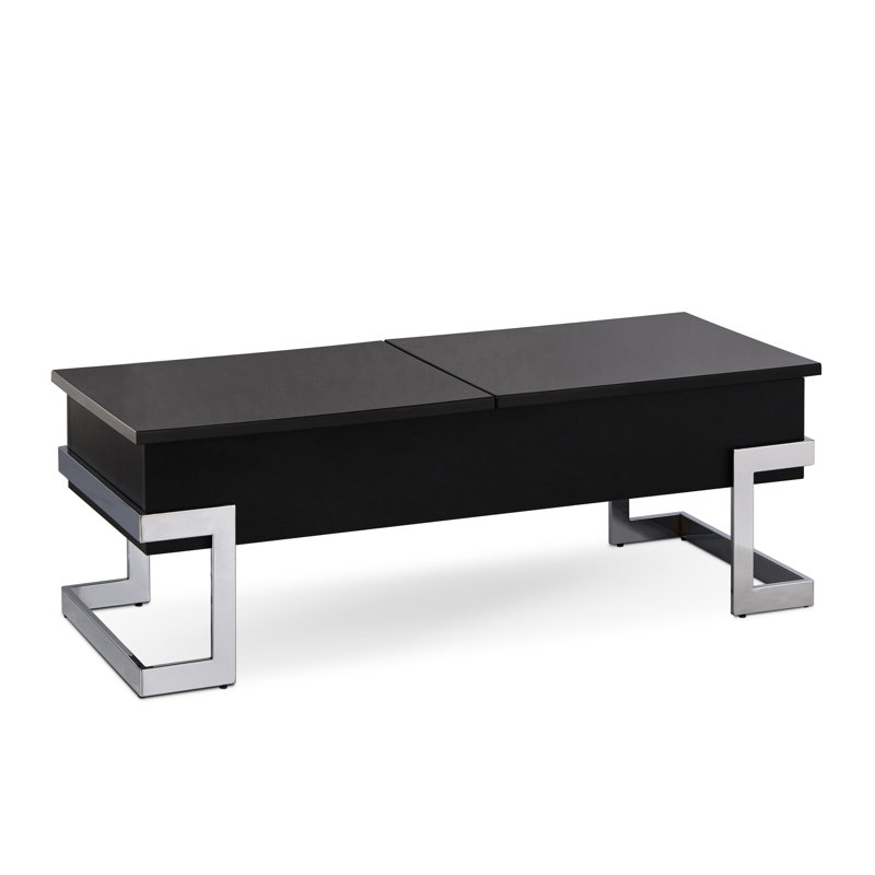 Table basse rectangulaire avec plateau et décoration extérieure brillante noire, Noir