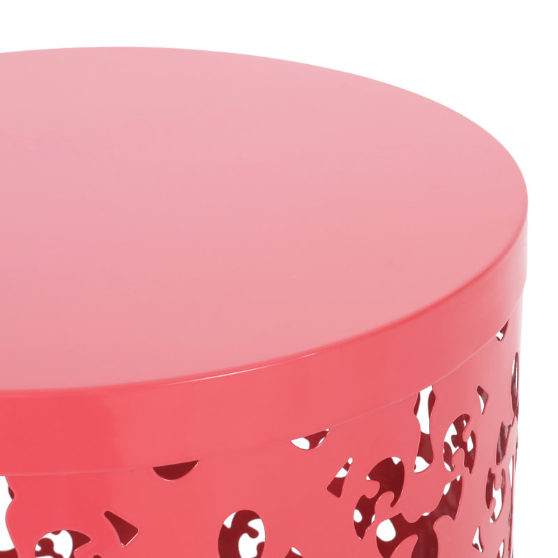 18.00H Outdoor Metal Table With Coral Finish And Iron Construction 13.75W X 13.75D 18.19H In, Coral