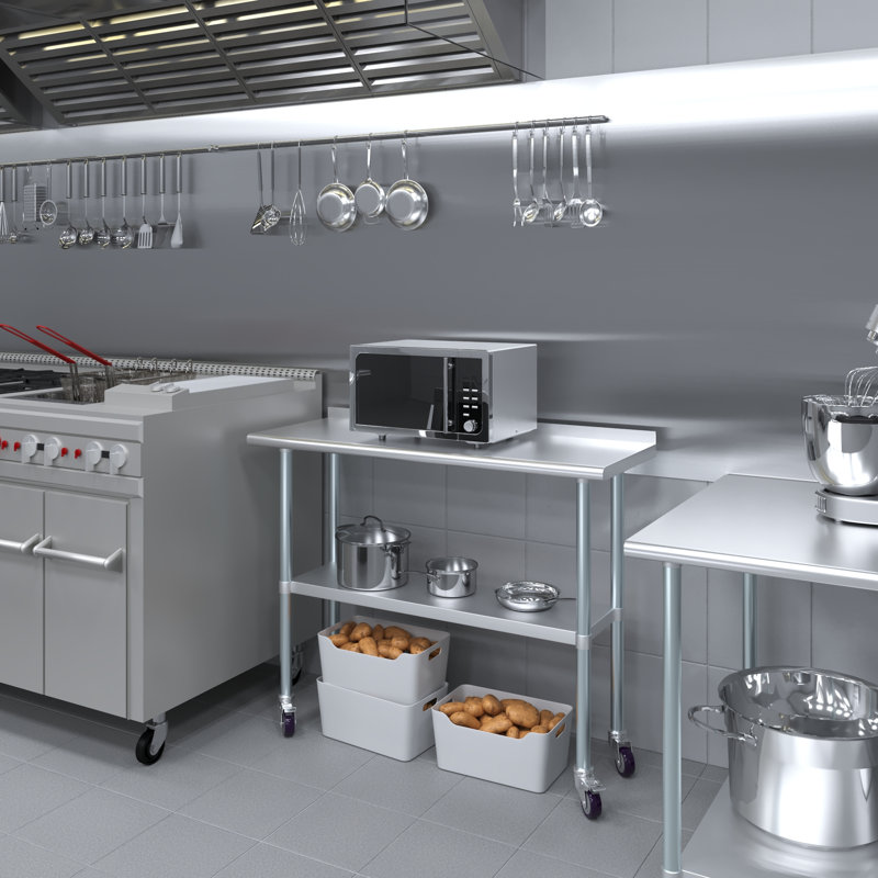 Table en acier inoxydable avec dosseret et roulettes AmGood. NSF., H 39,5 po x l 48 po x P 18 po