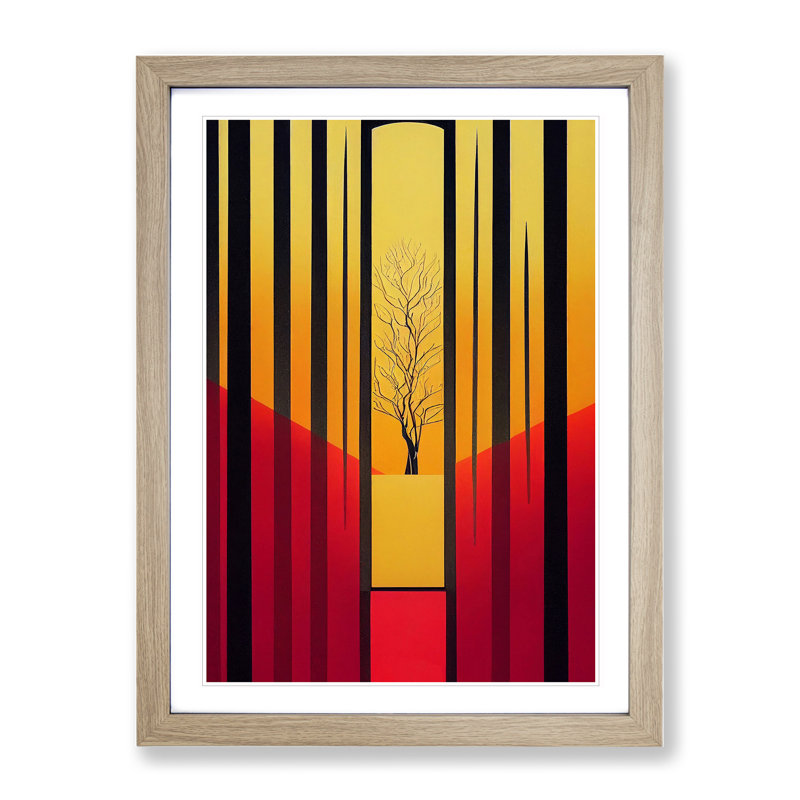 Deco Tree No.4 - Single Picture Frame Print, 34cm H x 25cm W x 2cm D, Oak