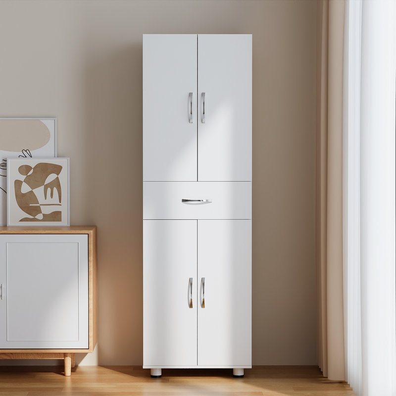 Garage Storage Cabinet With Doors And Drawer, White
