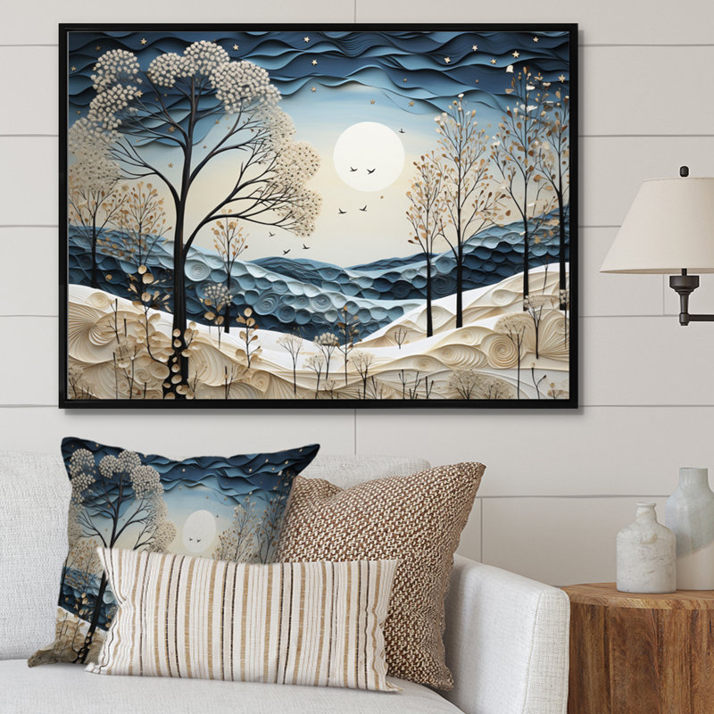 «Blue White Modern Scandinavian Winter Pointillism III», reproduction d'art sur toile, H 24 po x l 32 po x P 1 po