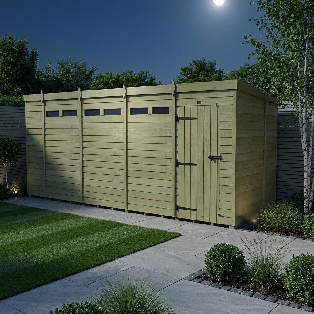 Total Sheds 19ft x 7ft Security Pent Shed - Heavy-Duty Hasp Staple Anti-Tamper - Pressure Treated Timber - UK Manufactured