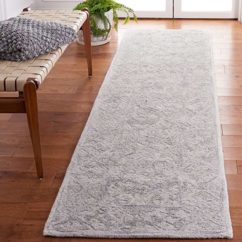 Tapis abstrait gris en laine / coton touffeté à la main Anairis, Tapis de couloir 2 pi 3 po x 9 pi