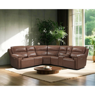 5-Seat Leather 3 Power Recliners Sectional Couch with Zero Gravity Built-In USB Port and Console