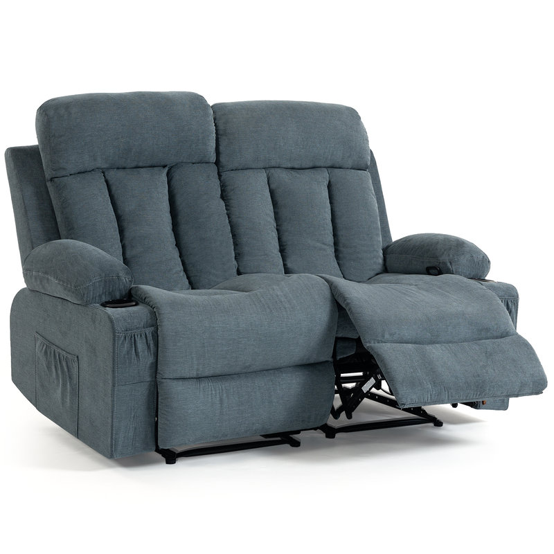Loveseat Recliner Sofa with Cup Holders, 2 Seat Manual Recliner Chair, reclining loveseat couch for Living Room, Home Theater, Small Spaces, Blue