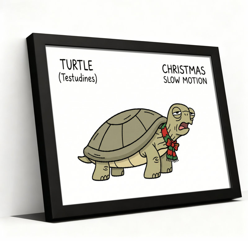 Ensemble de 1 tableau sur toile imprimée représentant une tortue de Noël au ralenti (dessin animé animalier)