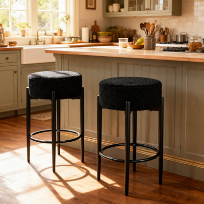 Counter Height Bar Stools Set of 2, 24" Modern Backless Bar Stools, Black