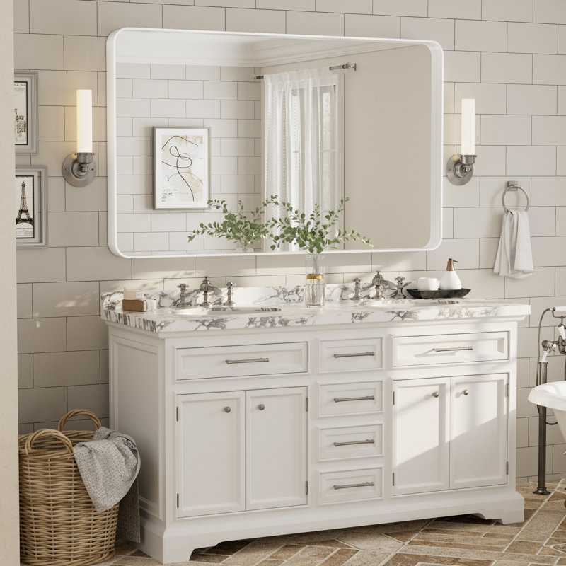 Miroir mural Aevar, 60 po x 36 po, Blanc mat