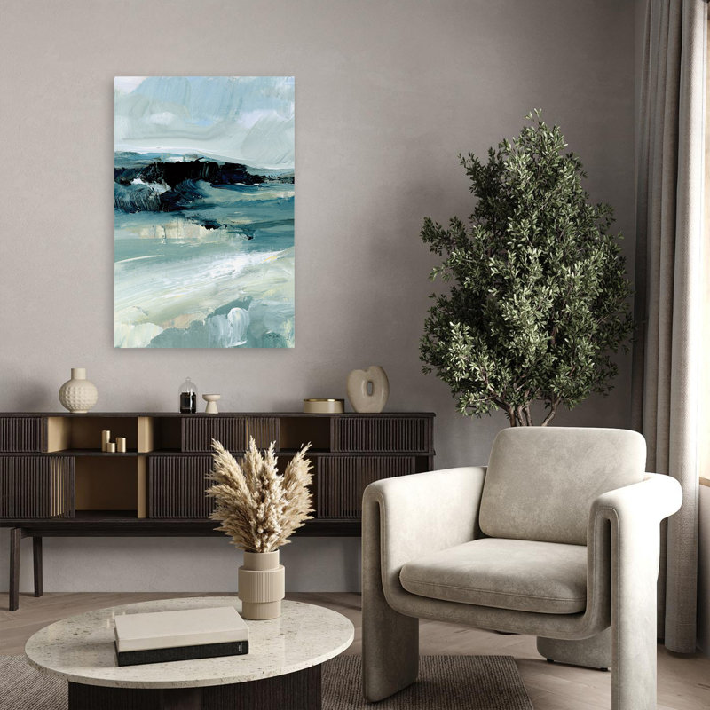 Paysage balayé par le vent II - art abstrait noir et bleu, H 36 po x l 24 po