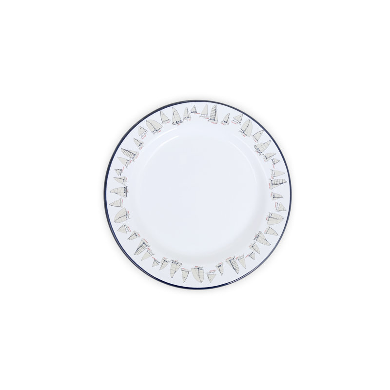 Fishs Eddy x CCH Enamelware Flat Salad Plates, Set of 4, Sailboats