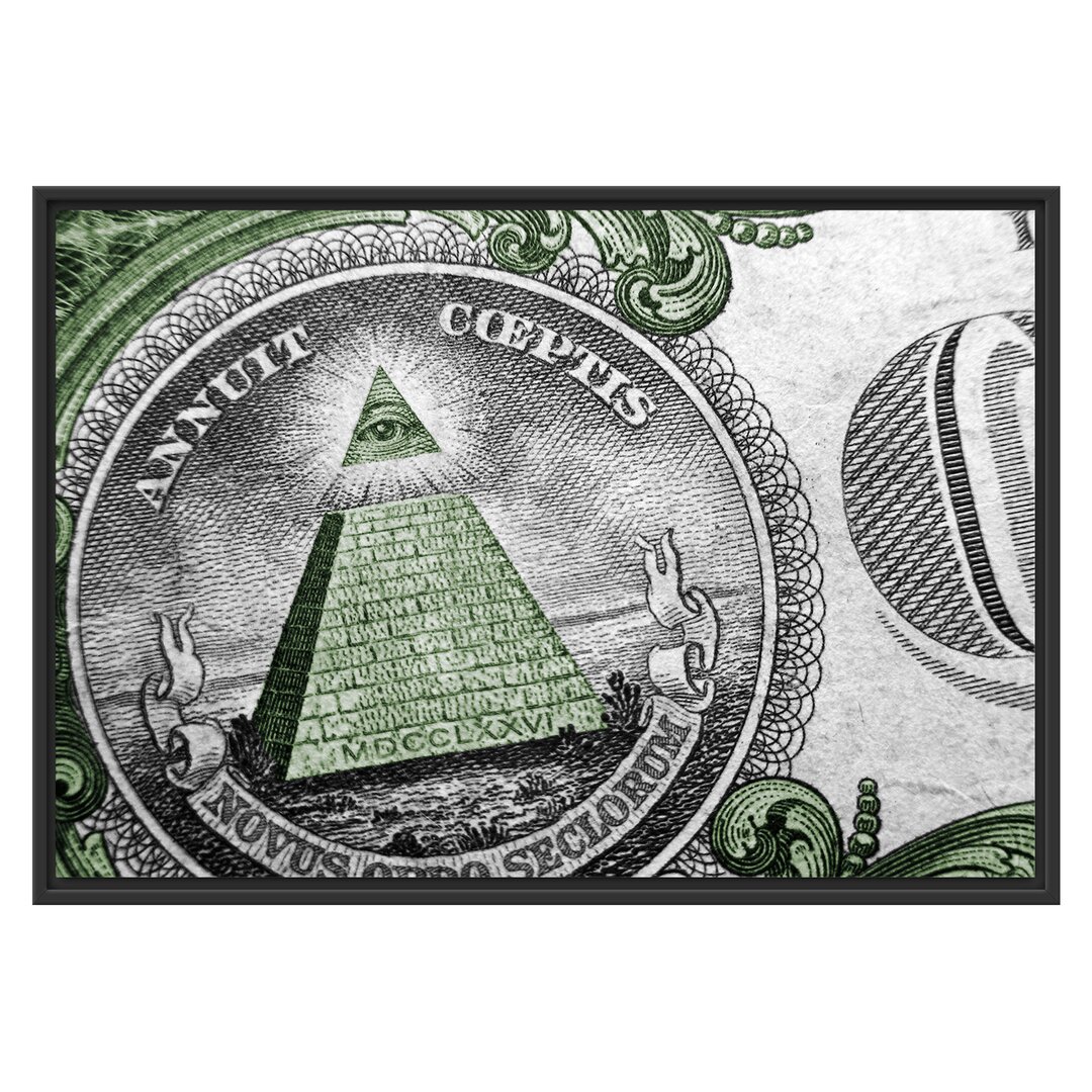 Illuminati Pyramide auf Dollar Gerahmter Grafikdruck auf Holz