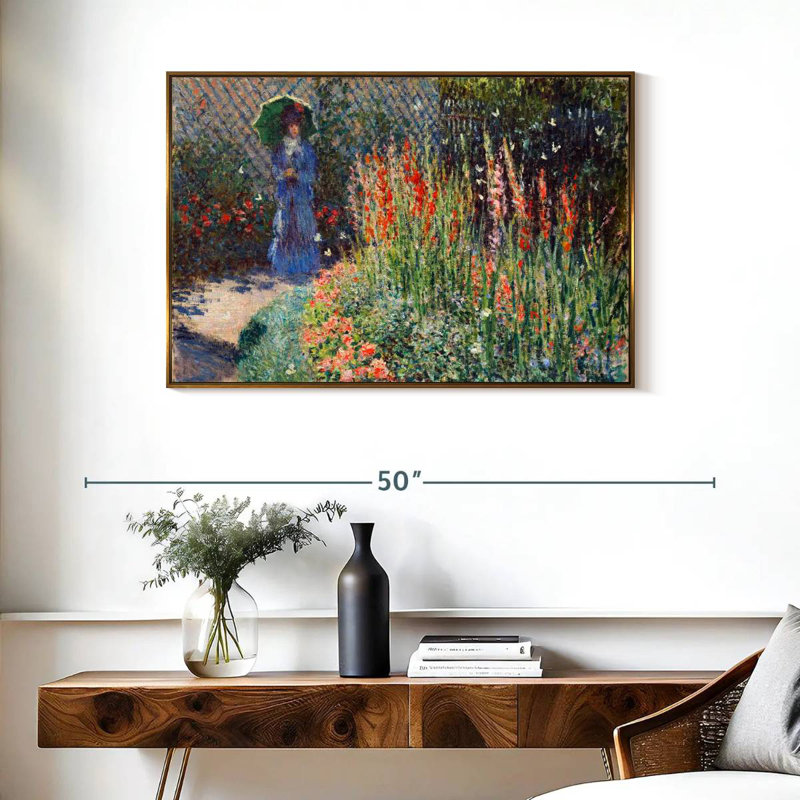 Lit à fleurs arrondi 1876, Cadre flottant doré, 37 po x 25 po