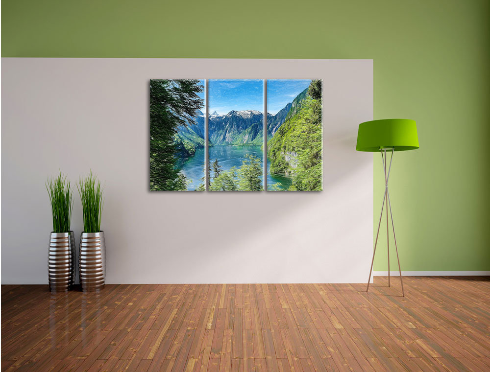 3-tlg. Leinwandbilder-Set „Blick auf den Königssee“, Grafikdruck