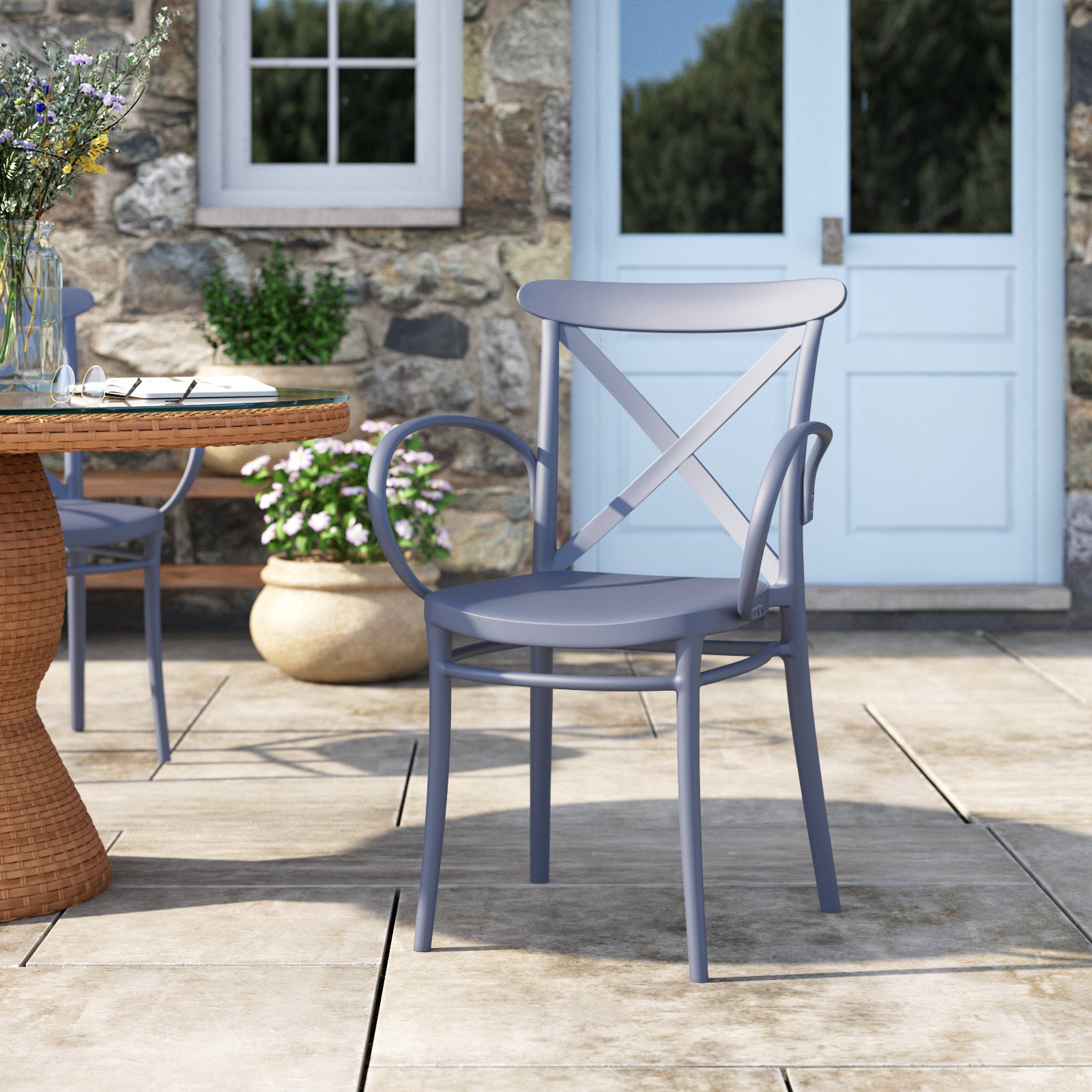 Kenne Stackable Patio Armchair, Dark Gray