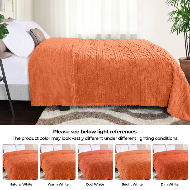 Dusty Orange Fleece Knitted Throw XL Blanket