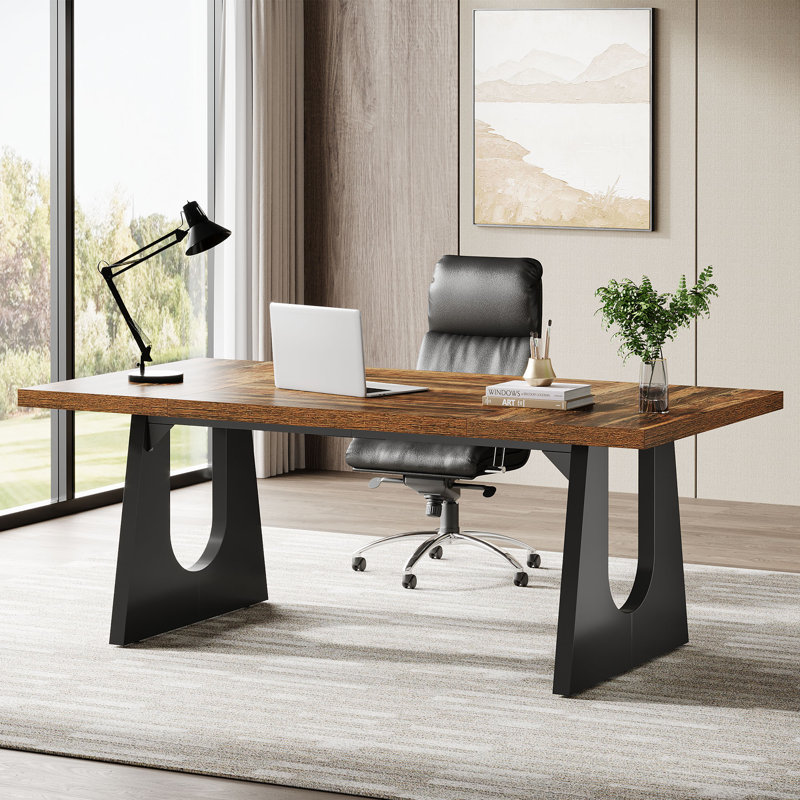 Bureau de direction en bois de 70,86 pouces, grand bureau d'ordinateur avec plateau de table épaissi et base en bois pour le bureau personnel