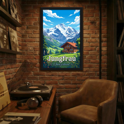 Scenic & Cityscapes Mountain Cabin Landscape Snow Peak Green Valley Blue Sky