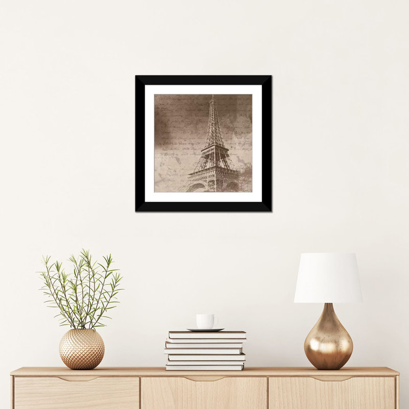 Tour eiffel, impression sur toile tendue, Papier d'art encadré noir, Blanc, H 16 po x l 16 po x P 1 po
