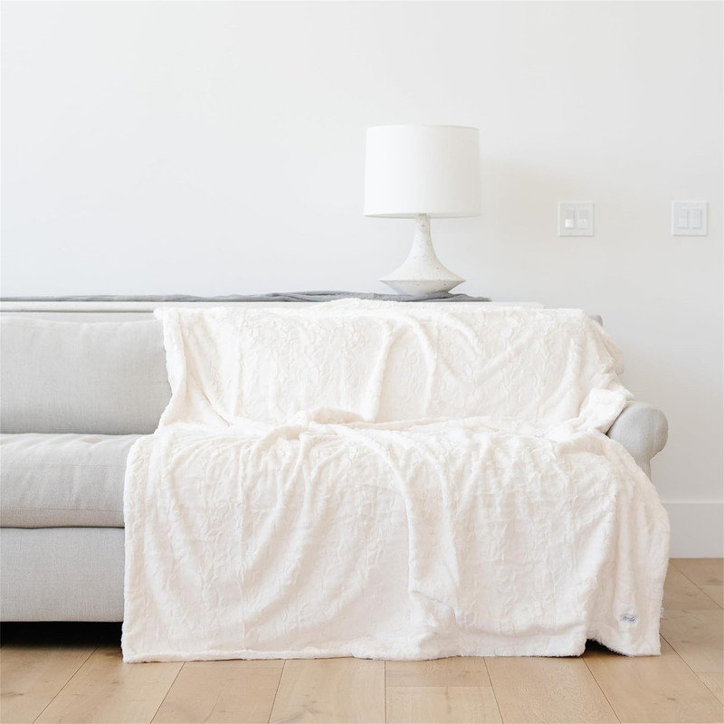 Queen Size White Faux Fur Reversible Throw Blanket