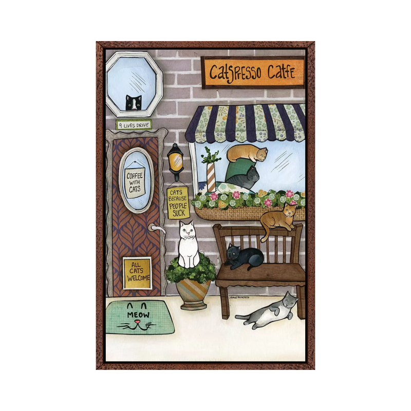 Cats by Jamie Morath - Print on Canvas, Classic Brown Wood Floater Framed, 101.6cm H x 66.04cm W x 3.81cm D