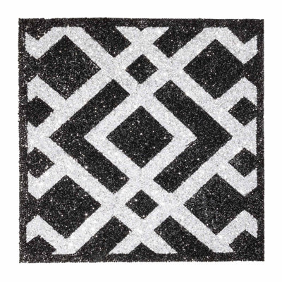 Sparkles Home Luminous Diamonds Pattern Placemat | 14" Square Rhinestone Placemat | Black Silver