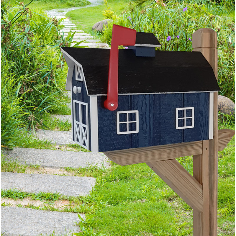 Ensemble de boîte aux lettres et poteaux Amish, Blanc, Bleu marine