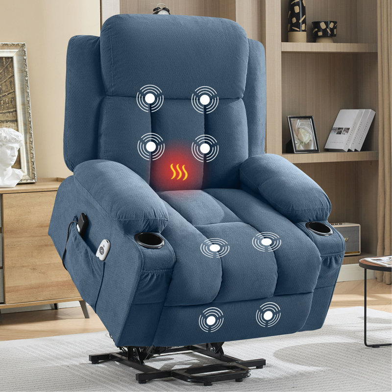 Power Lift Recliner Chair With Heat And Massage Electric Fabric Recliner Chair For Elderly With Side Pocket, USB Charge Port, Remote Control For Living Room