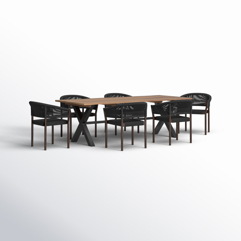 Ensemble repas d'extérieur avec fauteuils arrondis 94,5 po Eloisa, 6