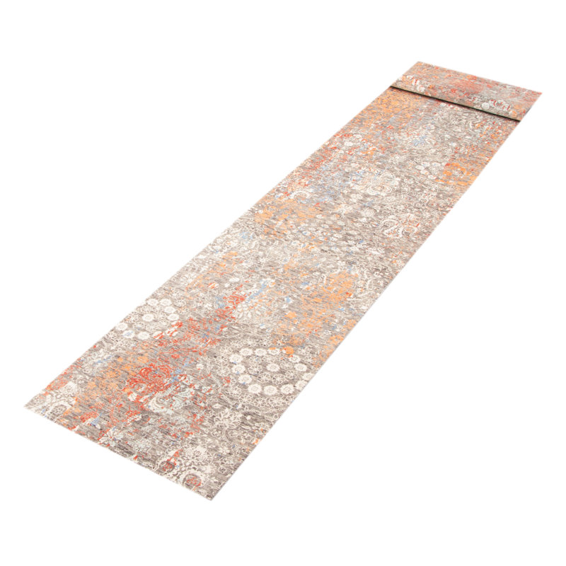 Tapis gris héritage noué à la main de conception unique 2 pi 7 po x 13 pi 11 po