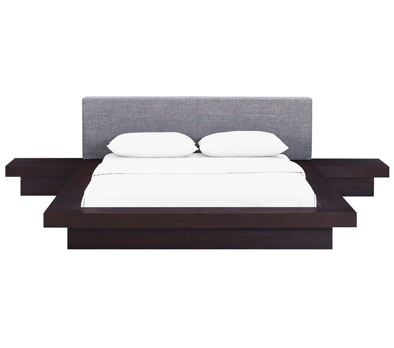 Freja Walnut and Gray Queen Platform Bed with Panel Headboard
