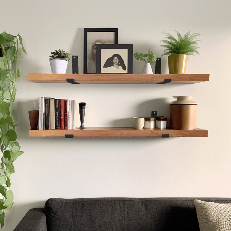 Tablettes flottantes, bois franc massif cultivé aux États-Unis, H 1,5 po x l 24 po x P 7,5 po, Bois de chêne