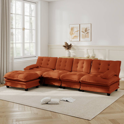 Canapé modulaire en L en chenille avec repose-pieds