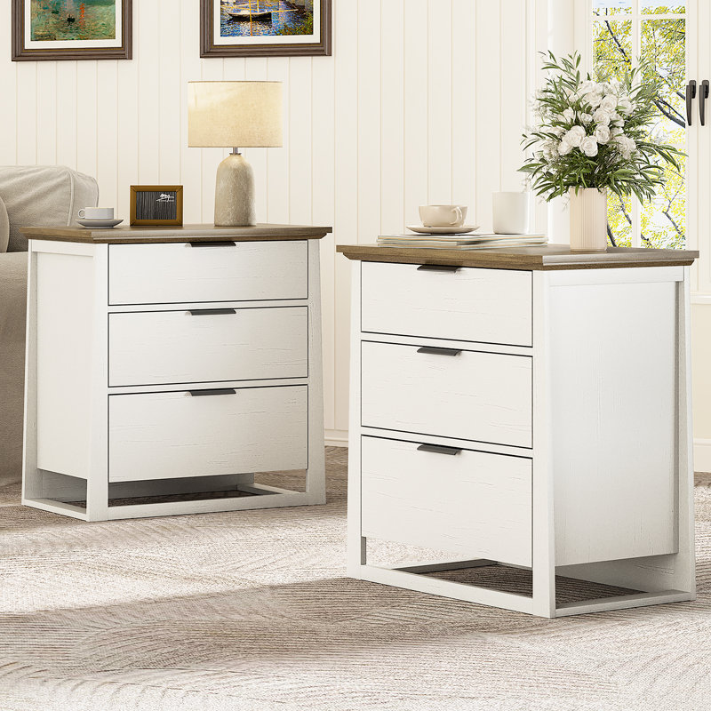 27"Tall Modern Nightstand with Storage,3-Drawers End Table for Living Room,Wood Bedside Table With Rectangular For Bedroom,Office, Set Of 2