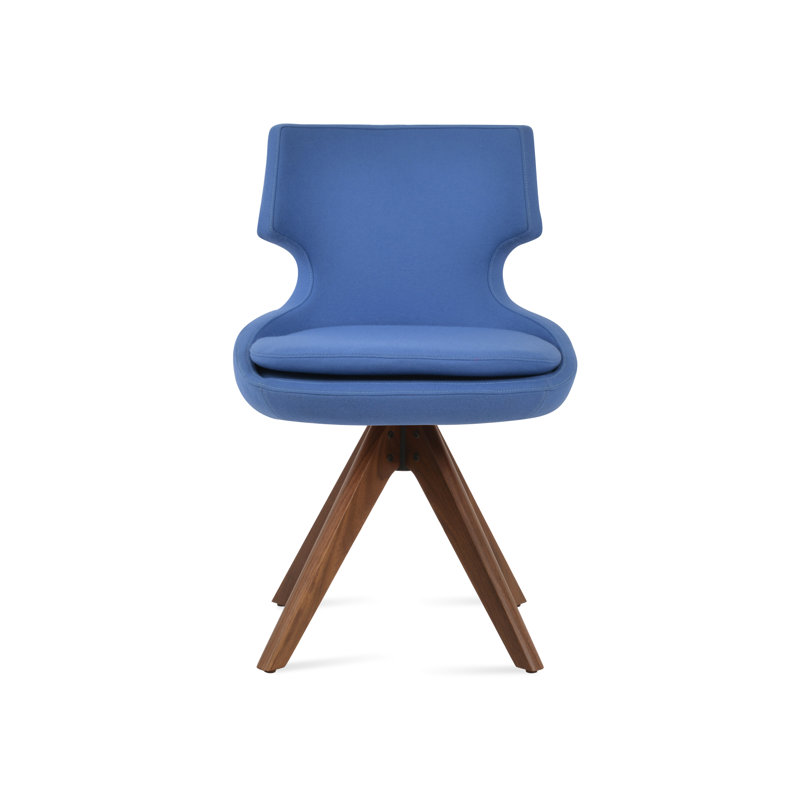 Patara Pyramid Swivel Dining Chair, Sky Blue Wool, Walnut