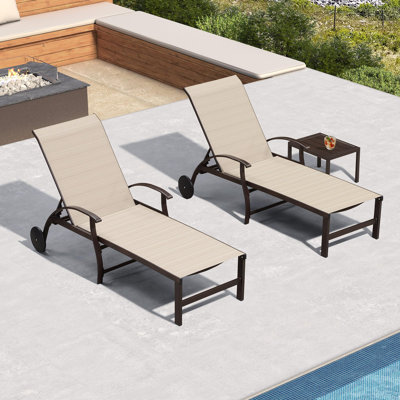 Klement Outdoor Patio Aluminum Chaise Lounge With Wheel,Retro And Modern