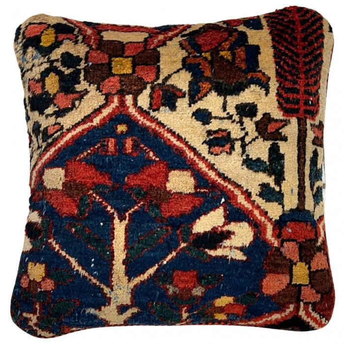 Wool Square Pillow Cover & Insert, Navy Blue/Beige Floral