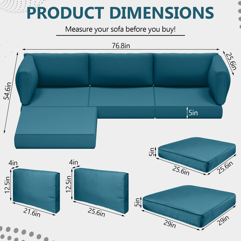 9 Piece 5 Inch Outdoor Cushions For Patio Furniture, Navy Blue