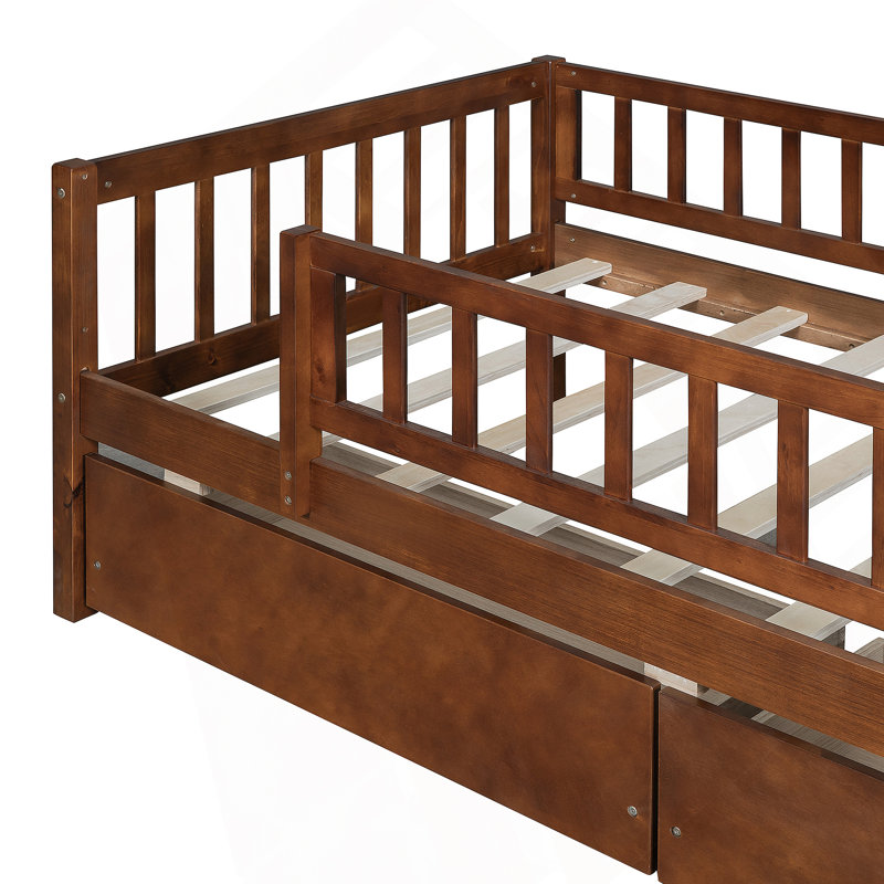 Lit de jour en bois avec deux tiroirs, Walnut, Twin