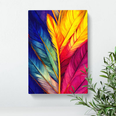 Feathers In Technicolour No.3 - Wrapped Canvas