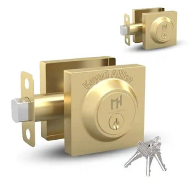 Mega Handles ROBELL Reversible Entry Single Cylinder Square Deadbolt Lock | Modern Keyed Alike Square Deadbolt | Pack of 2