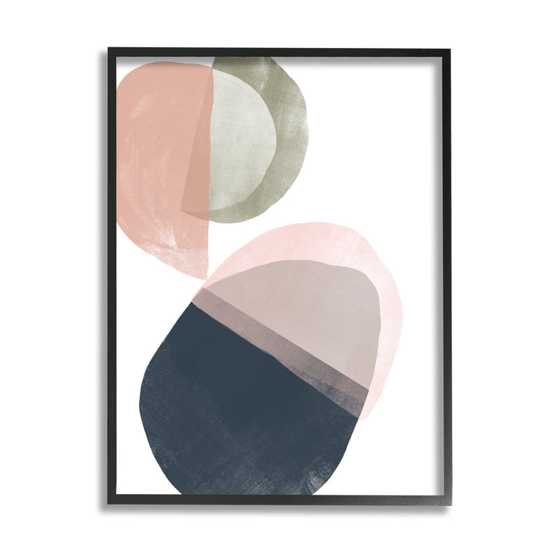 Capsule asymétrique abstraction bleu vert rose, Giclée encadrée noir minuit, H 30 po x l 24 po