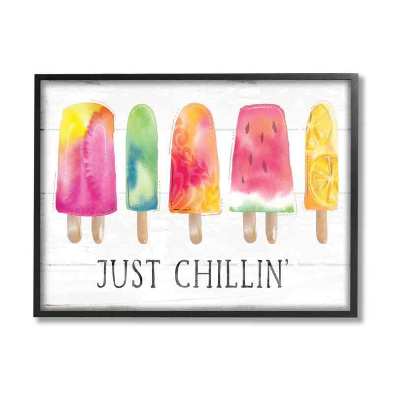 «Just Chillin» à motif de grain de glace rustique d'été, L 20 po x H 20 po, Giclée encadrée noir minuit