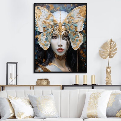 Gold Butterfly Woman Fashion Portrait Elegance II - Fashion Photography Wall Art