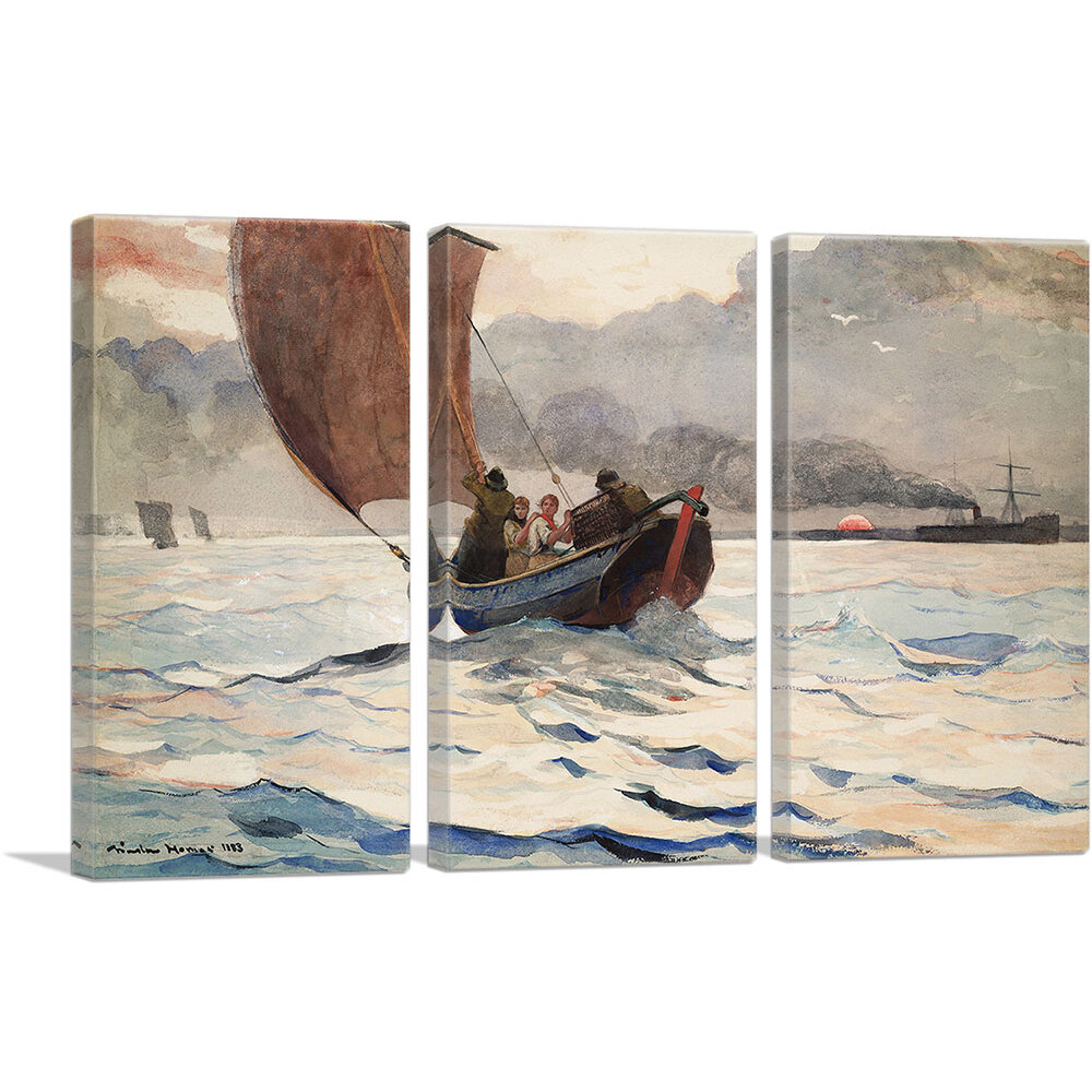 ARTCANVAS Returning Fishing Boats 1883 On Canvas 3 Pieces by Winslow ...